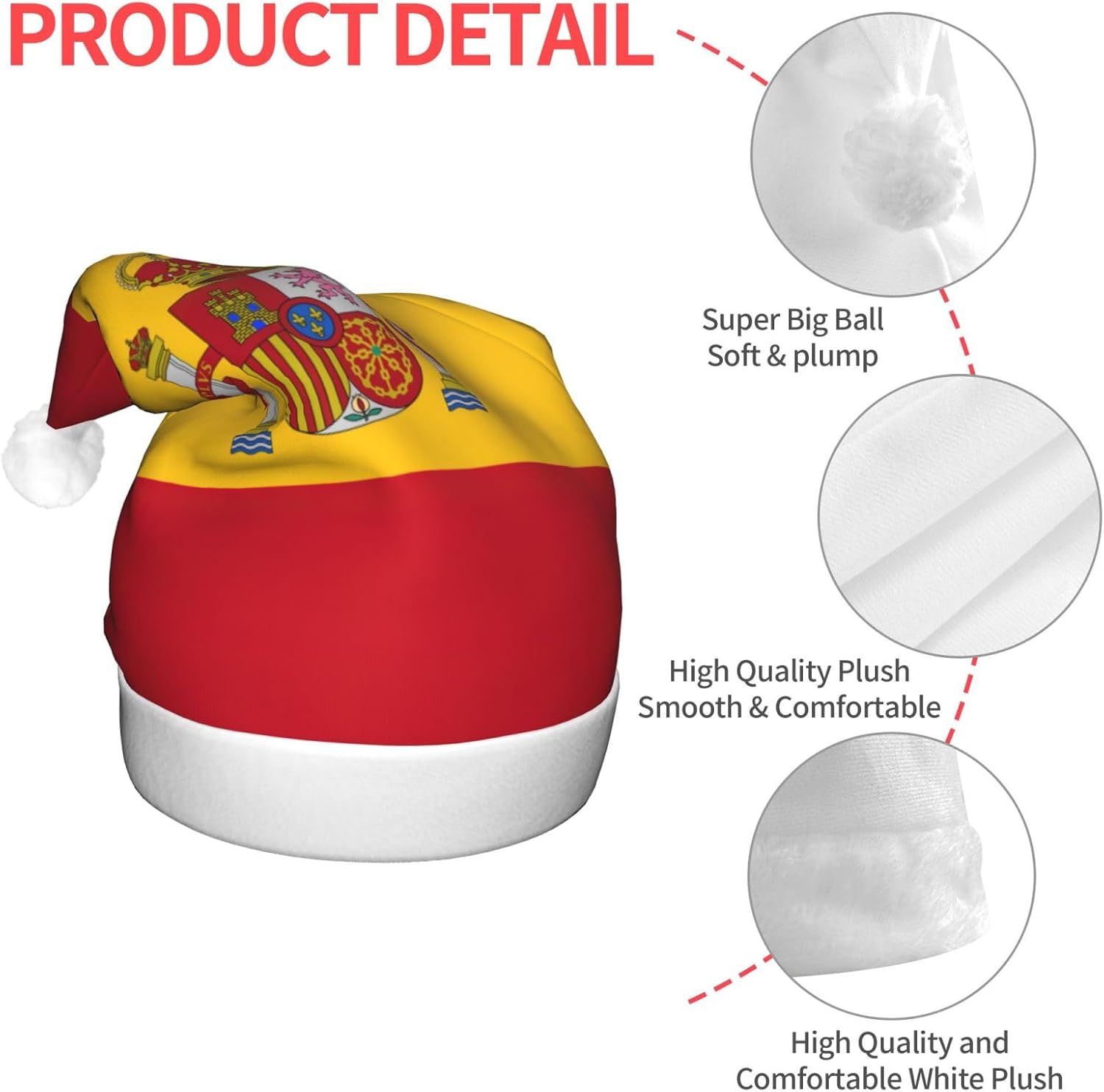 Spanish Flag Print Christmas Hat with LED Lights