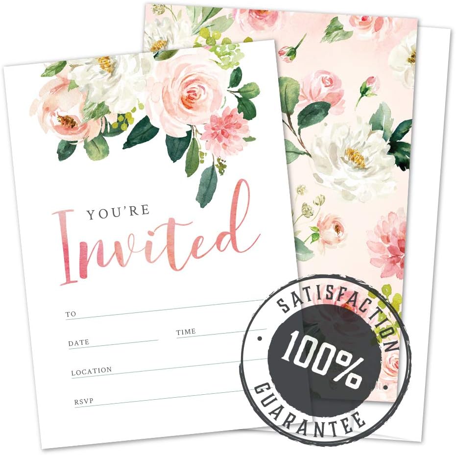 Floral Fill-in Invitations with Envelopes 25 Pack