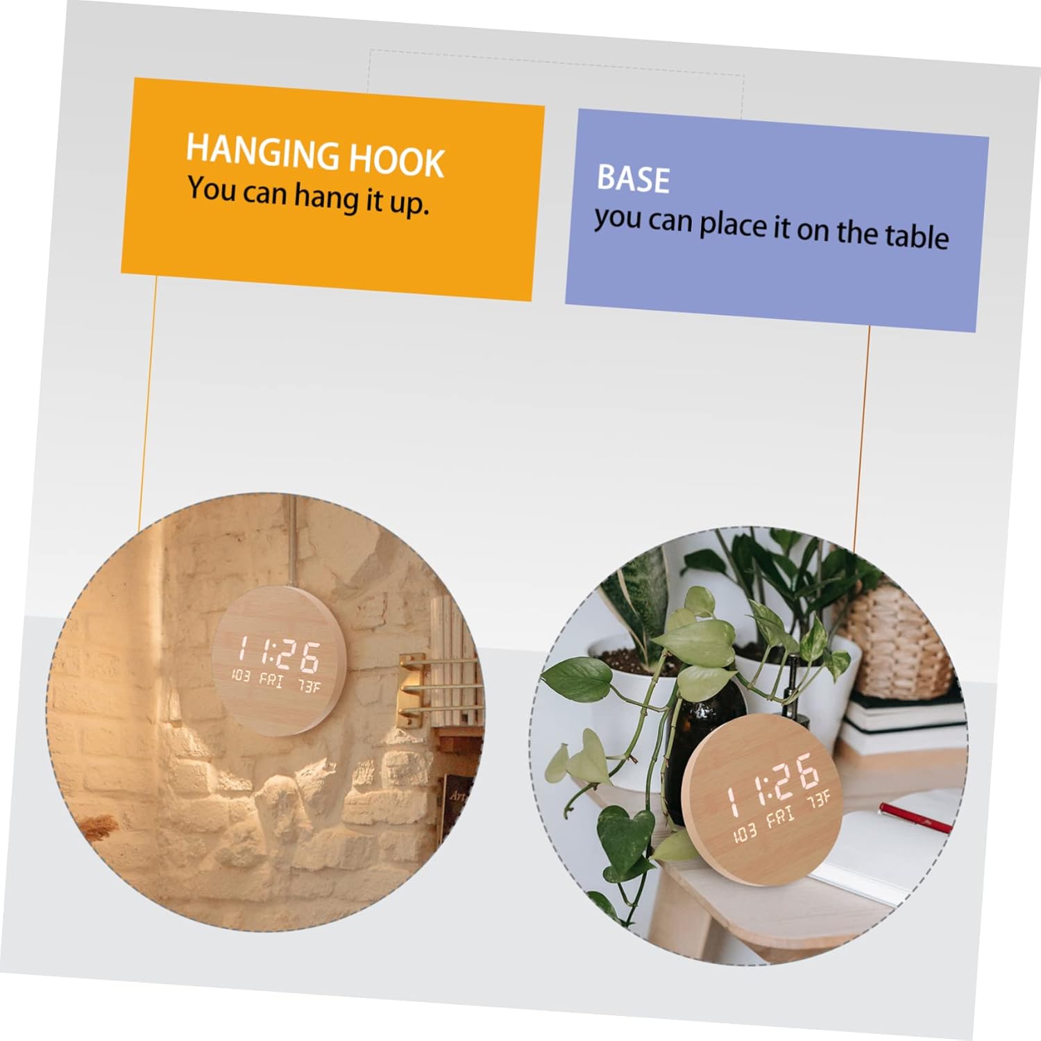 1pc Multifunctional LED Wooden Alarm Clock with Mirror