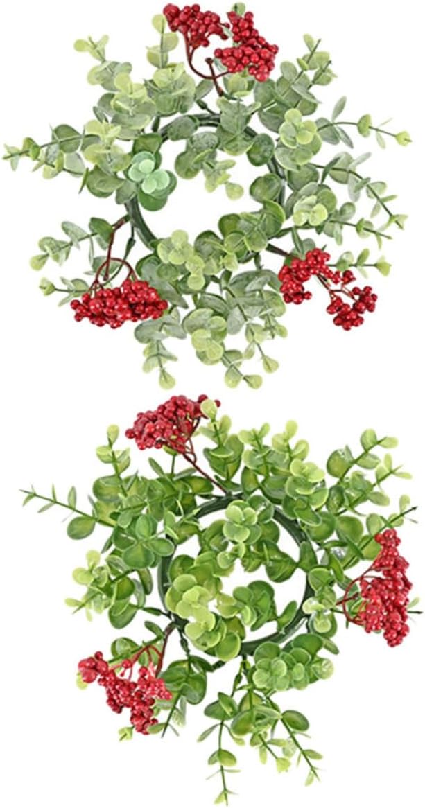 2pcs Eucalyptus Red Berry Candle Christmas Wreaths for Party