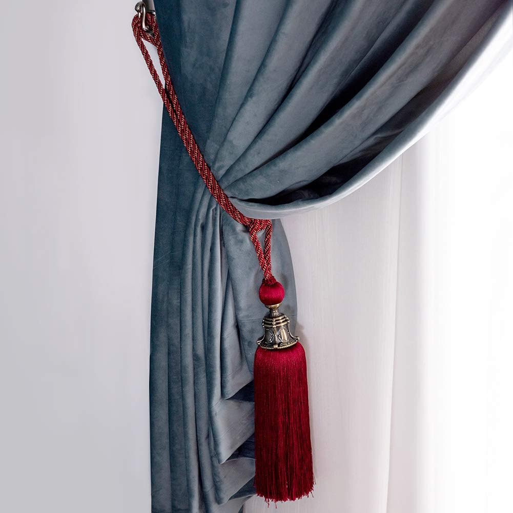 Melodieux Decorative Curtain Tiebacks Red Antique Tassels Set of 2
