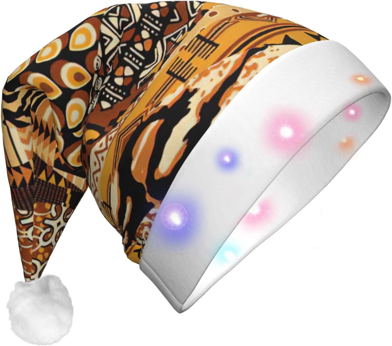 African Style Patchwork Print LED Christmas Hat for Adults