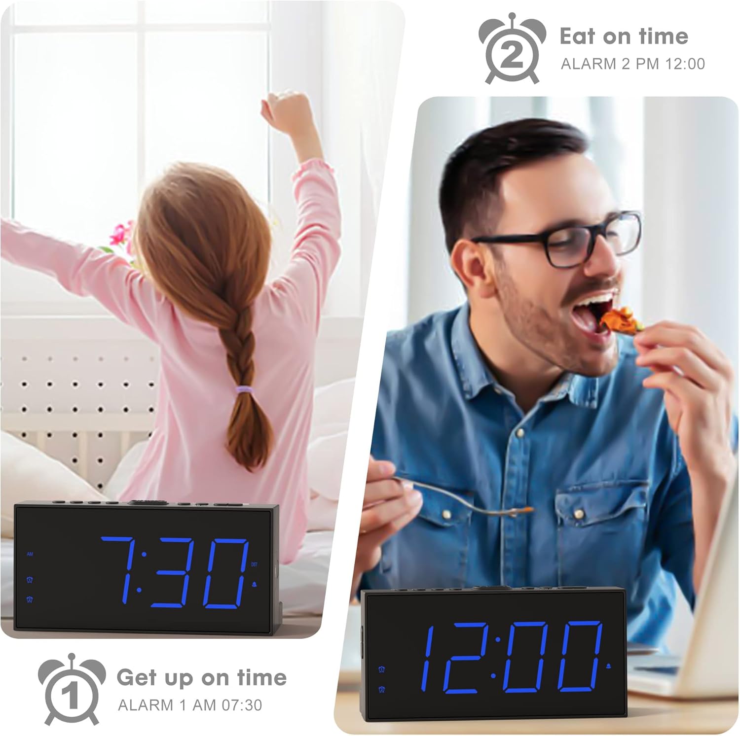 Simple Digital Alarm Clock with 75 Display and Dual Alarms