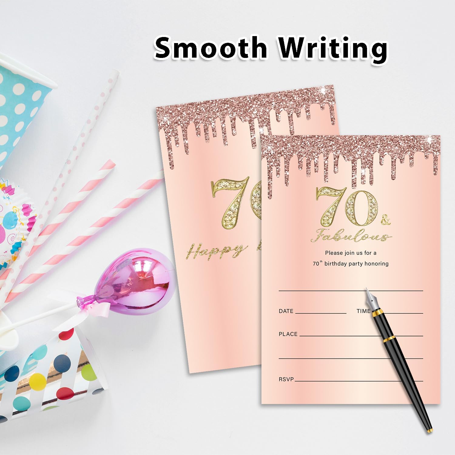 Rose Gold 70th Birthday Invitations for Women