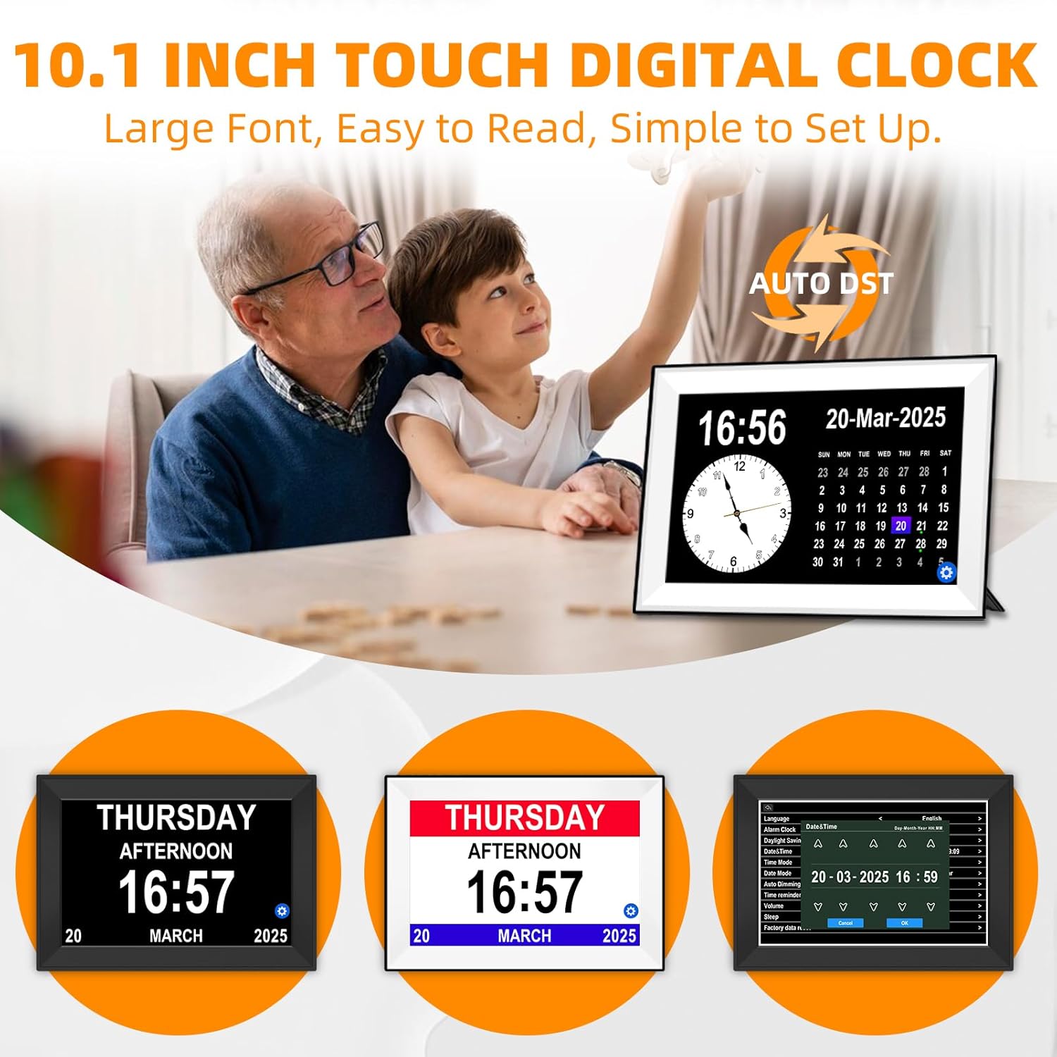 Bgift 10 Inch Touchscreen Alarm Clock for Seniors