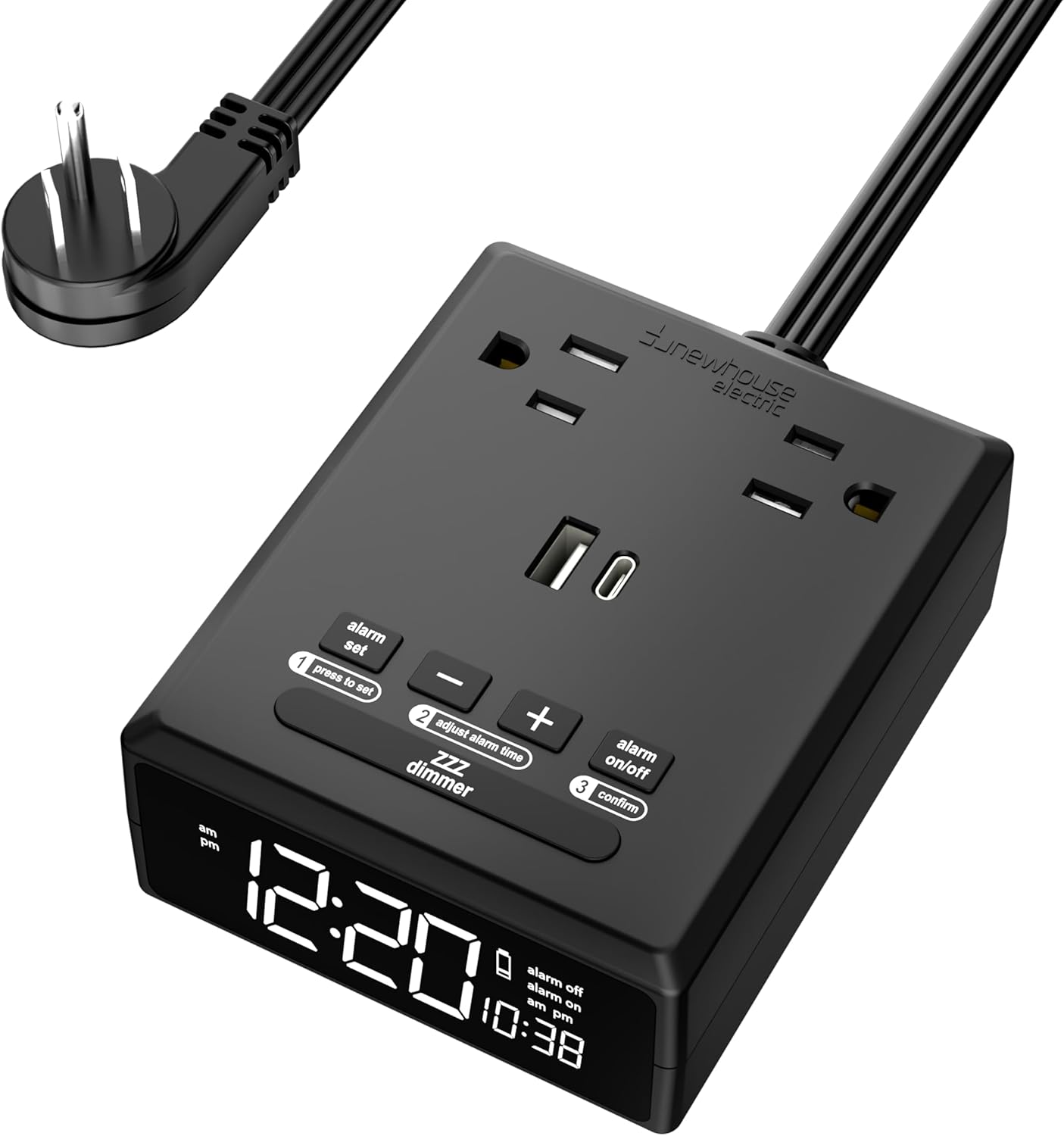 Newhouse Electric 1250-Watt Alarm Clock with USB