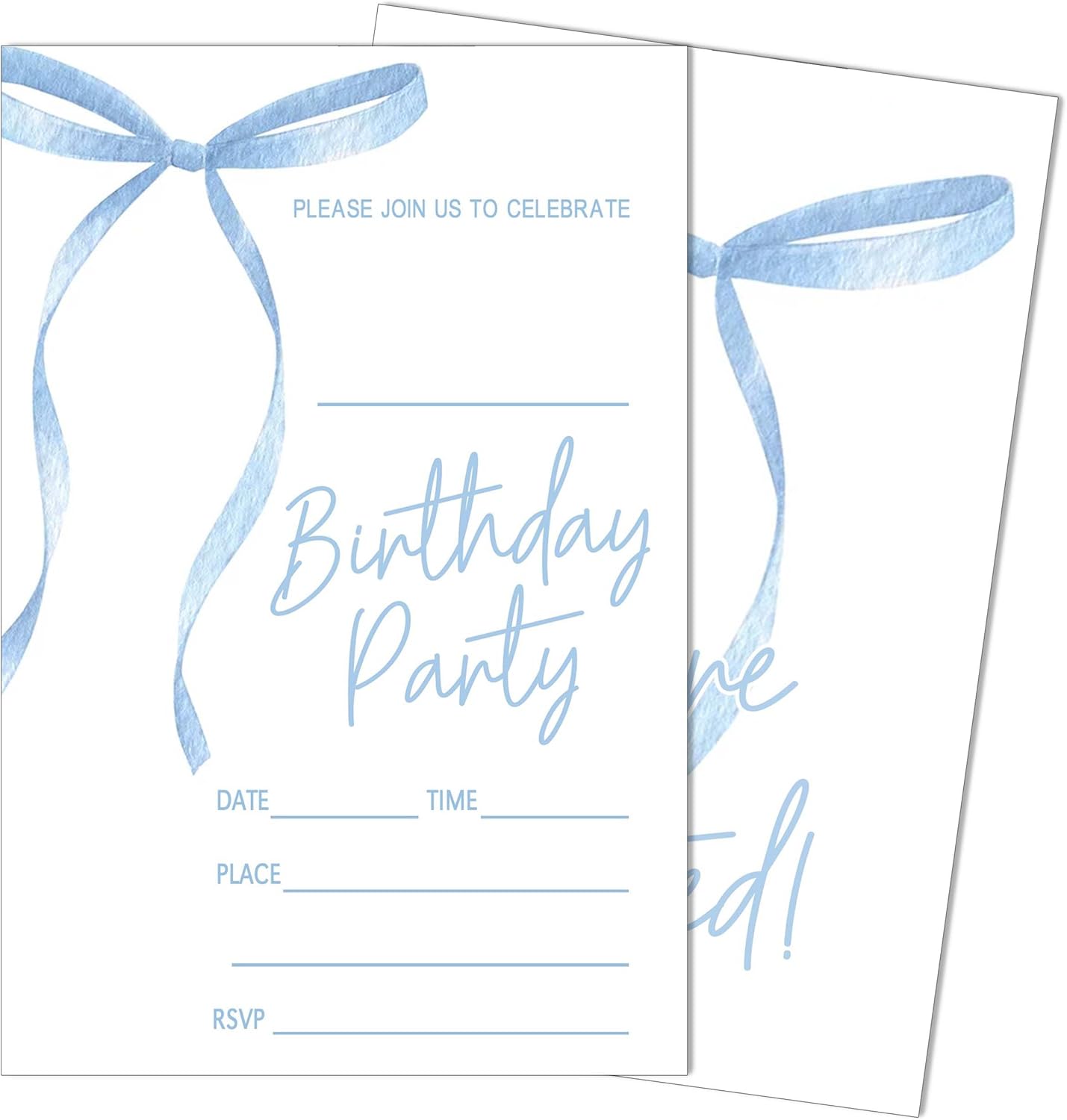SIXEIGHT Blue Bow Birthday Invitations 4x6