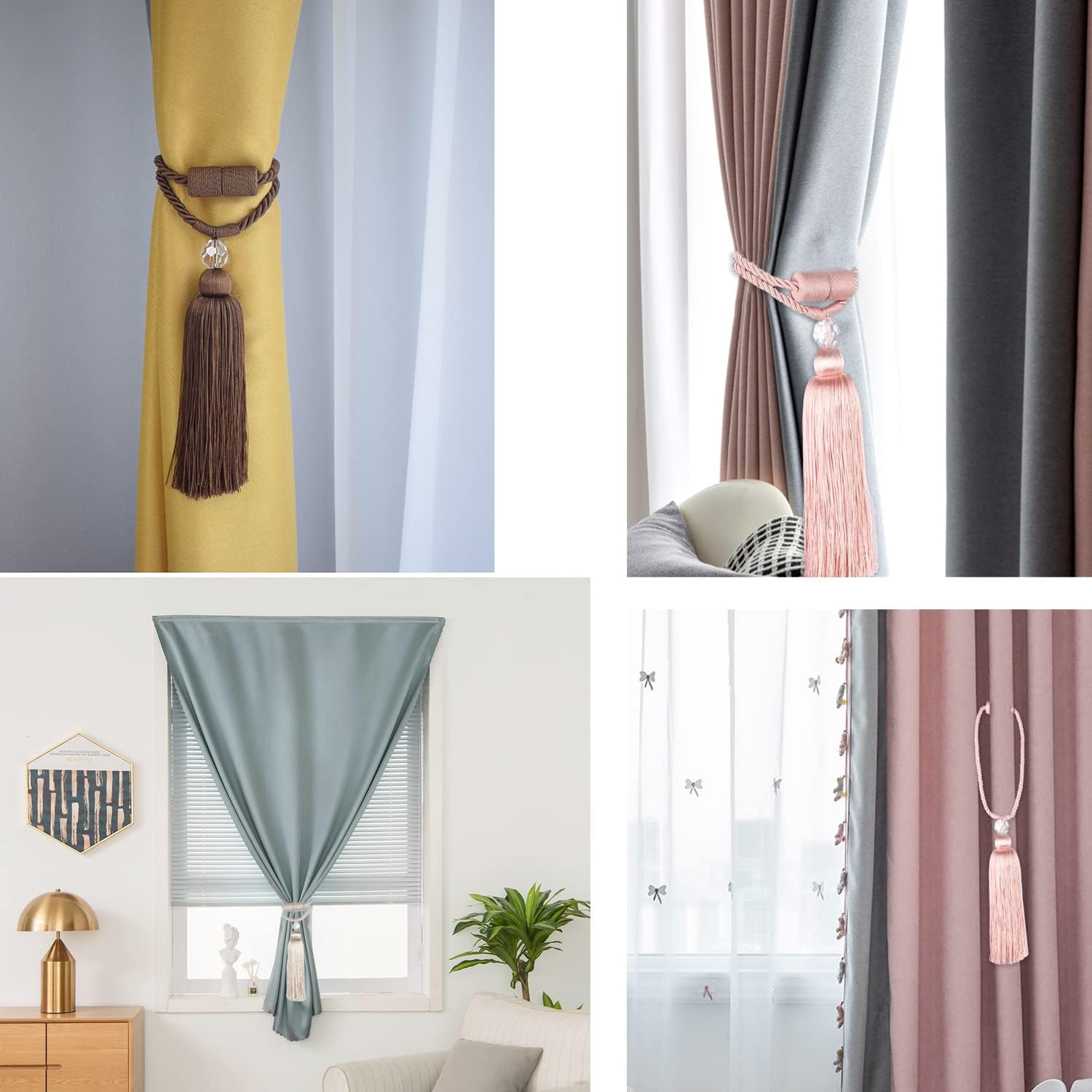 BEL AVENIR Pink Magnetic Curtain Holdbacks Tassel Ties