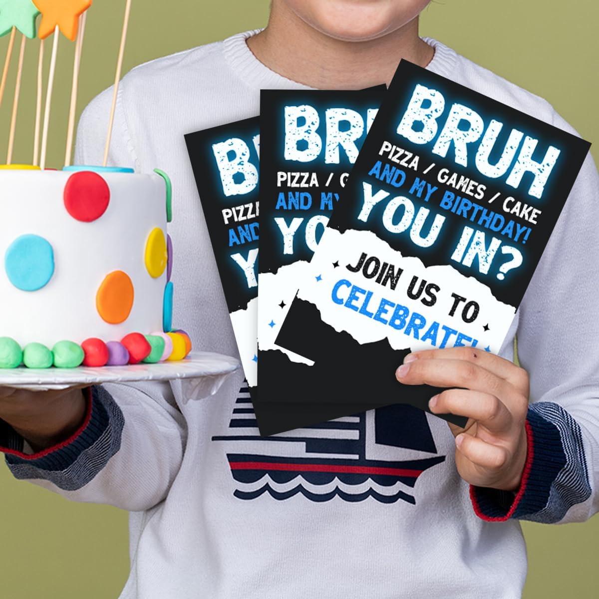 Pizza Games Cake Birthday Party Invitations Set