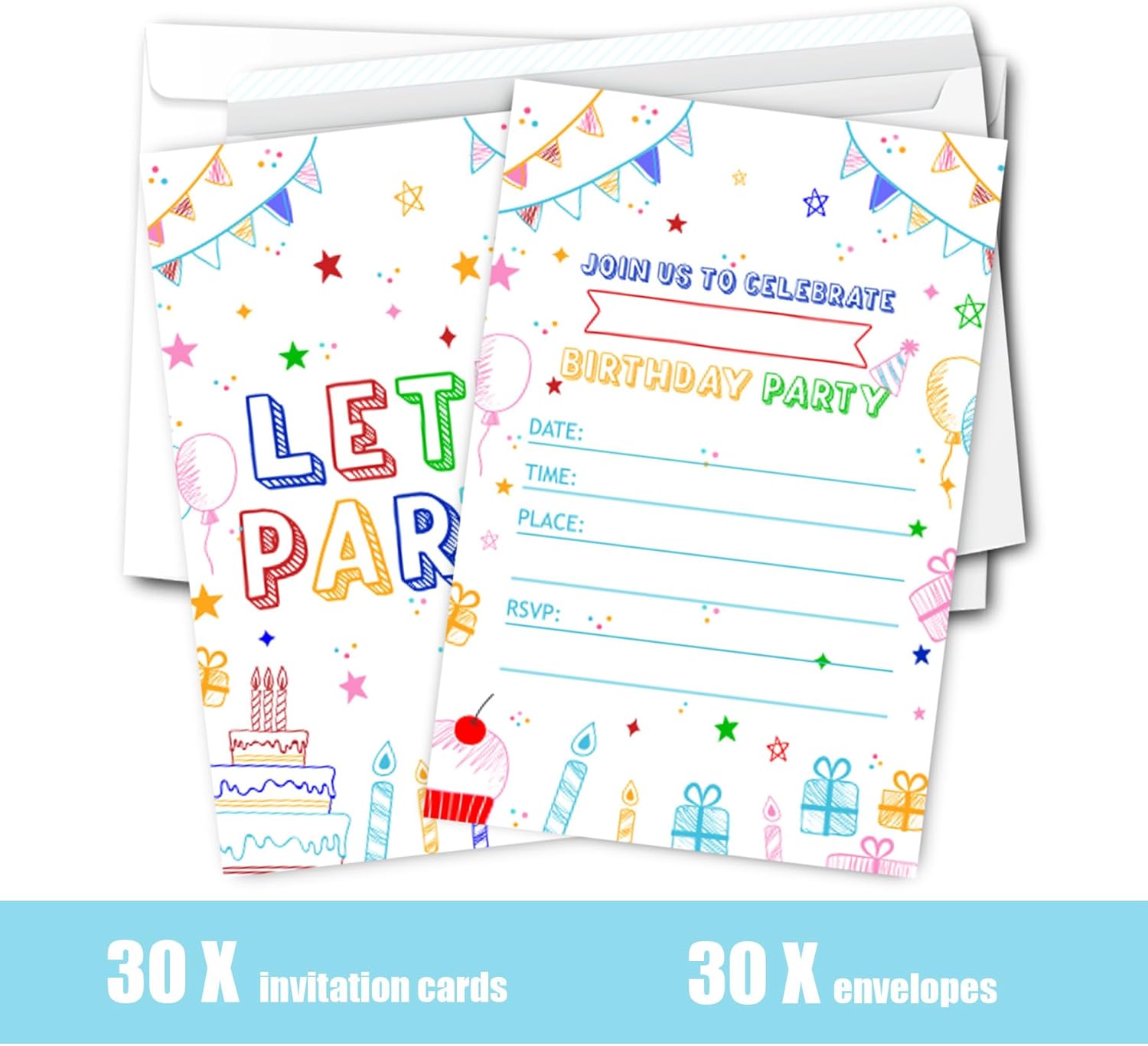 Simple Lets Party Birthday Invitations for Girls 30Pcs 4x6 Inches