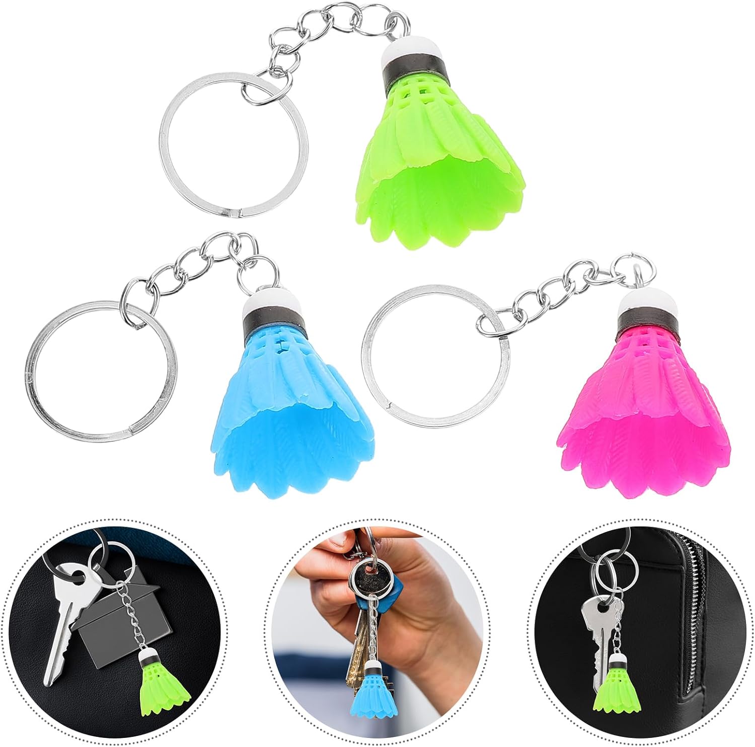 LOGOFUN 18PCS Mini Shuttlecock Keychain Set - 3 Colors