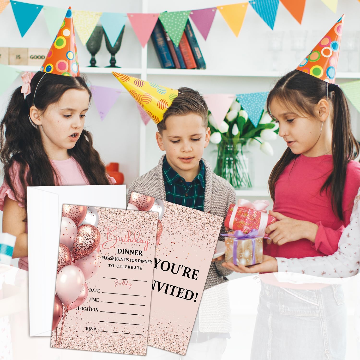 20 Pink Silver Birthday Invites with Envelopes
