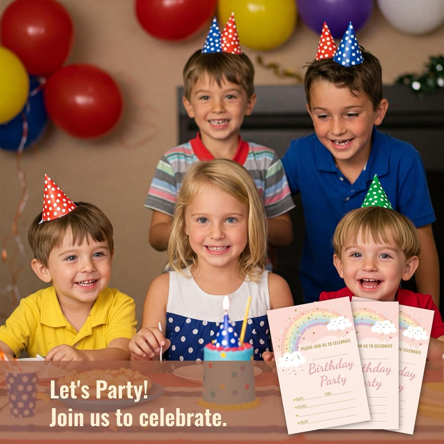 WENFLY Birthday Party Invitations Rainbow Cloud Star 25 Pcs