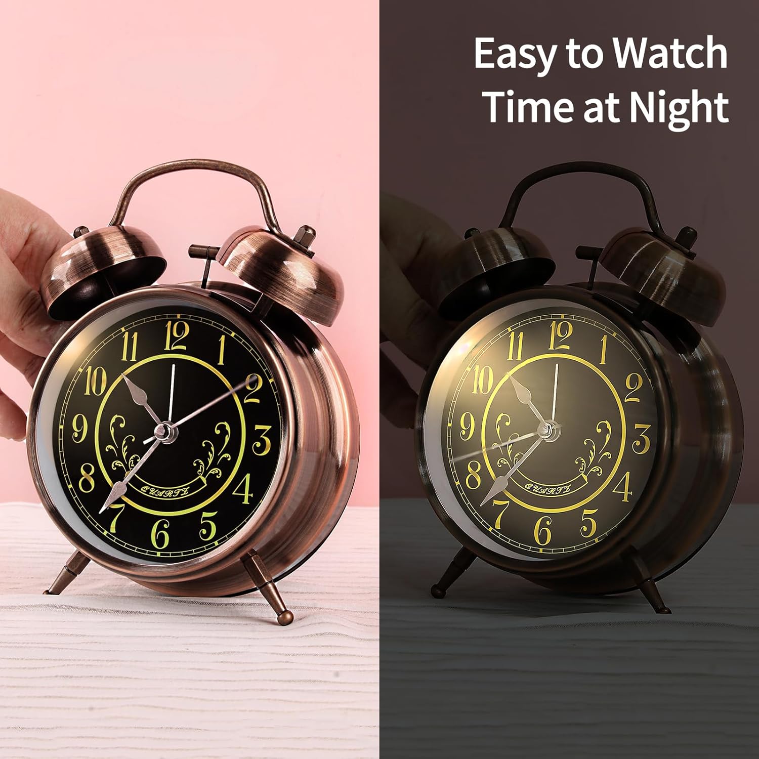 Retro Alarm Clock with Night Light for Kids and Heavy Sleepers