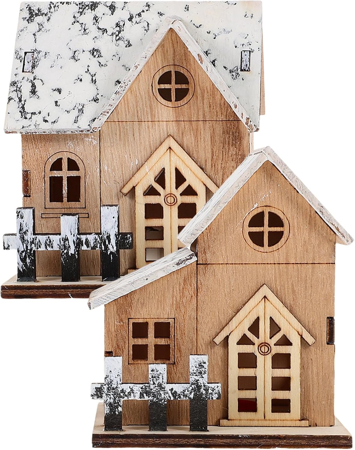 Uonlytech 2pcs Lighted Wooden Christmas Houses