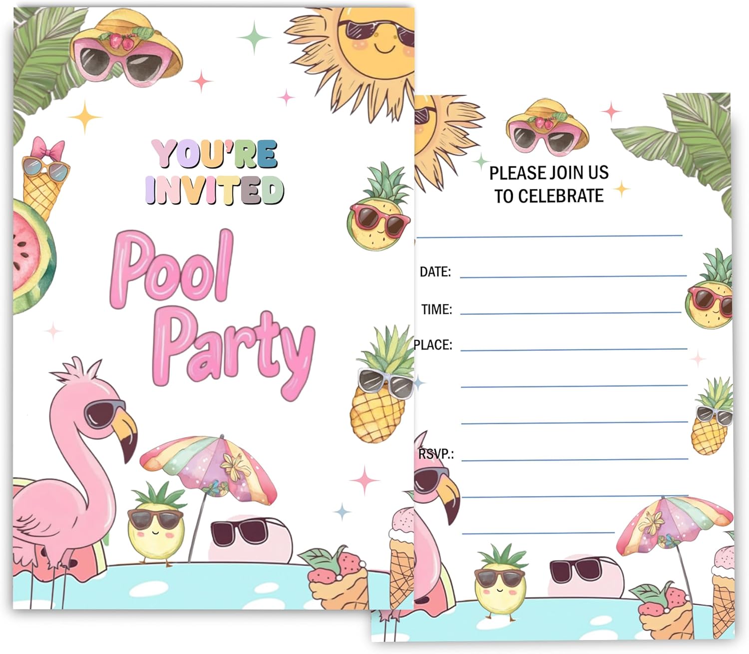 Fablus Pool Party Invitations 4x6 Inches 30 Sets with Envelopes