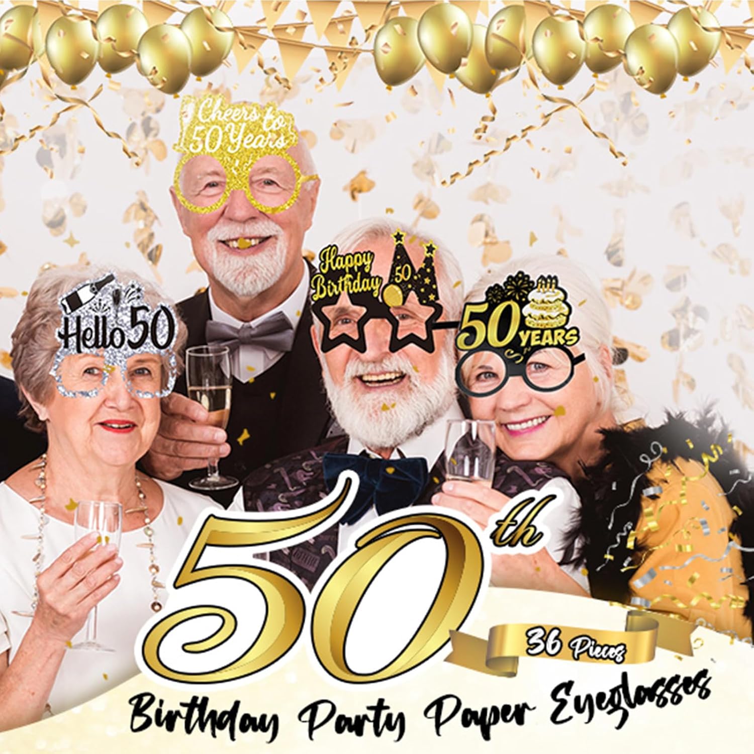 Threan 36 Pcs 50th Birthday Paper Eyeglasses