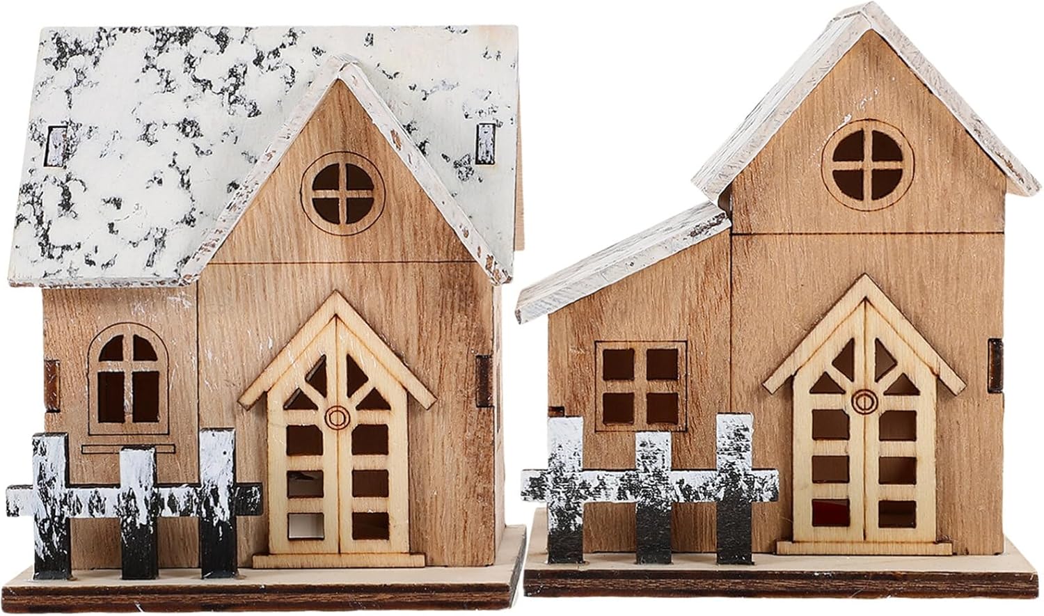 Uonlytech 2pcs Lighted Wooden Christmas Houses