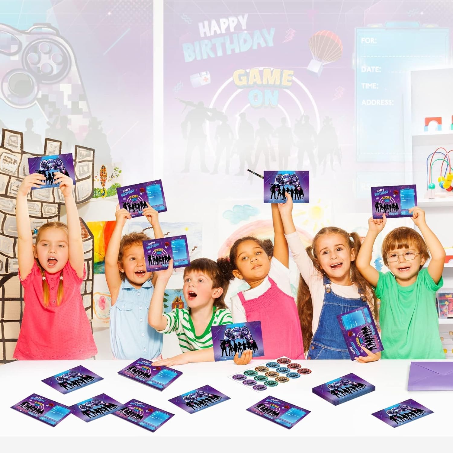 Tevxj 30 Pack Gaming Birthday Invitations with Envelopes and Stickers