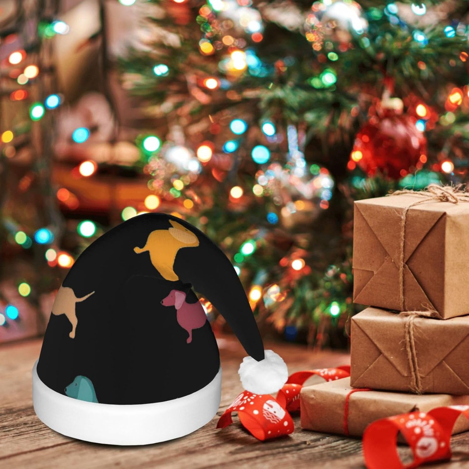 Cute Dachshound Christmas Hat with LED Lights