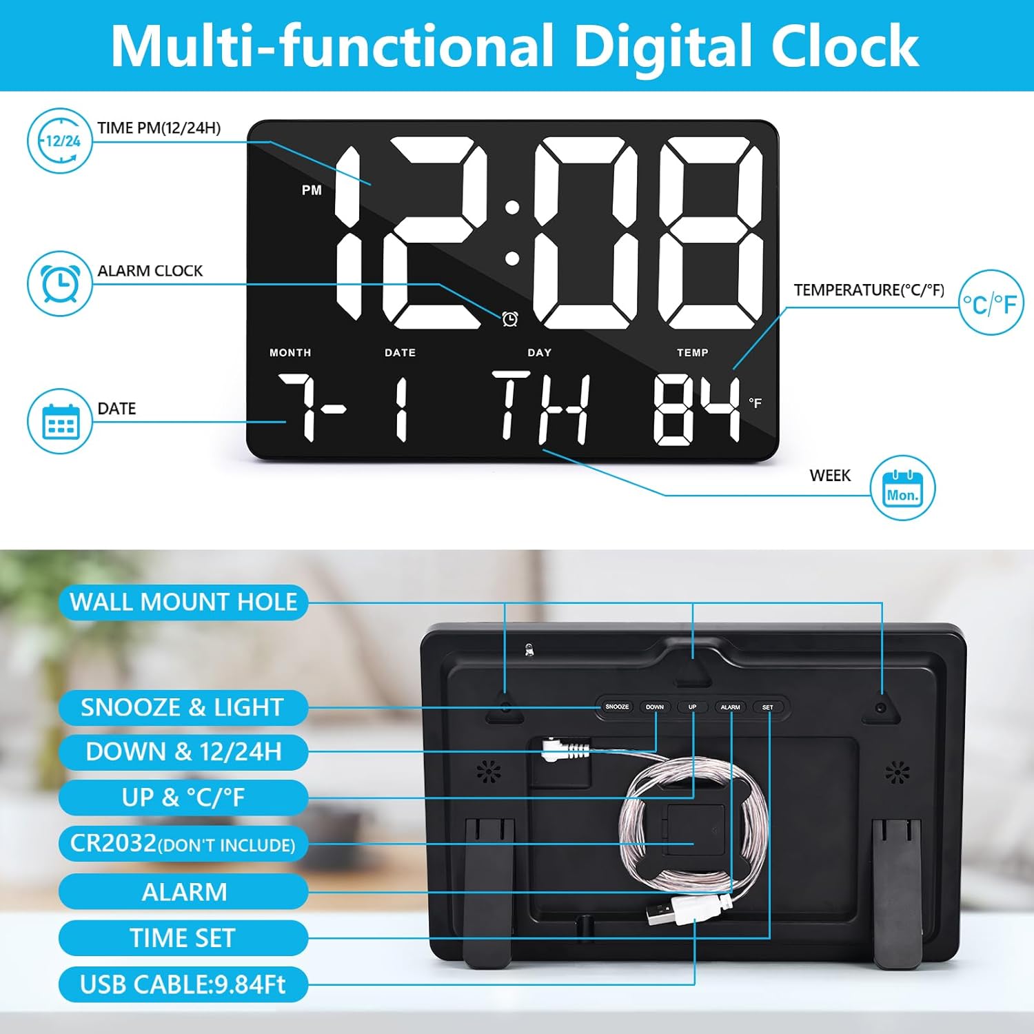 Amgico Digital Alarm Clock with Snooze and Temperature