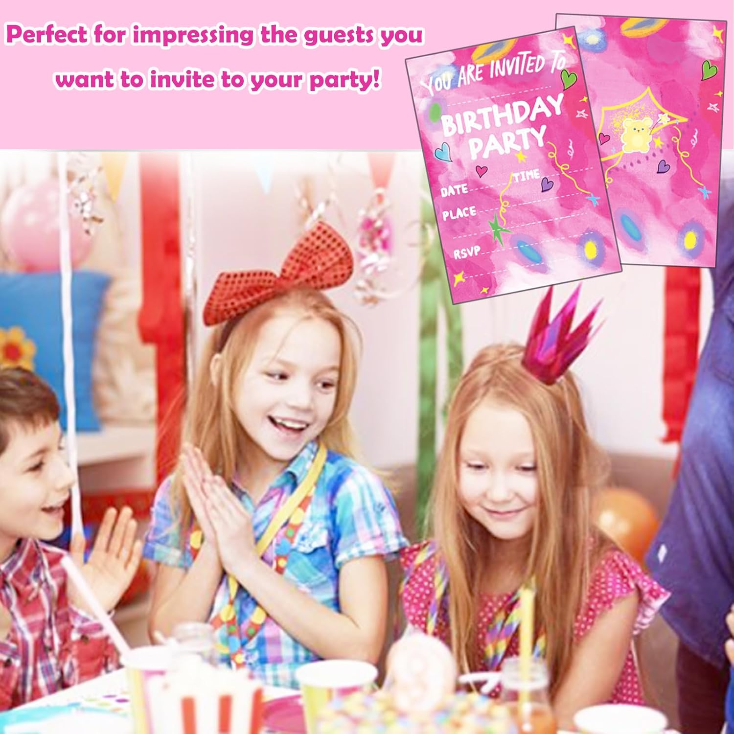 Raykeeplus Birthday Invitations for Girls 20 Cards with Envelopes - Pink