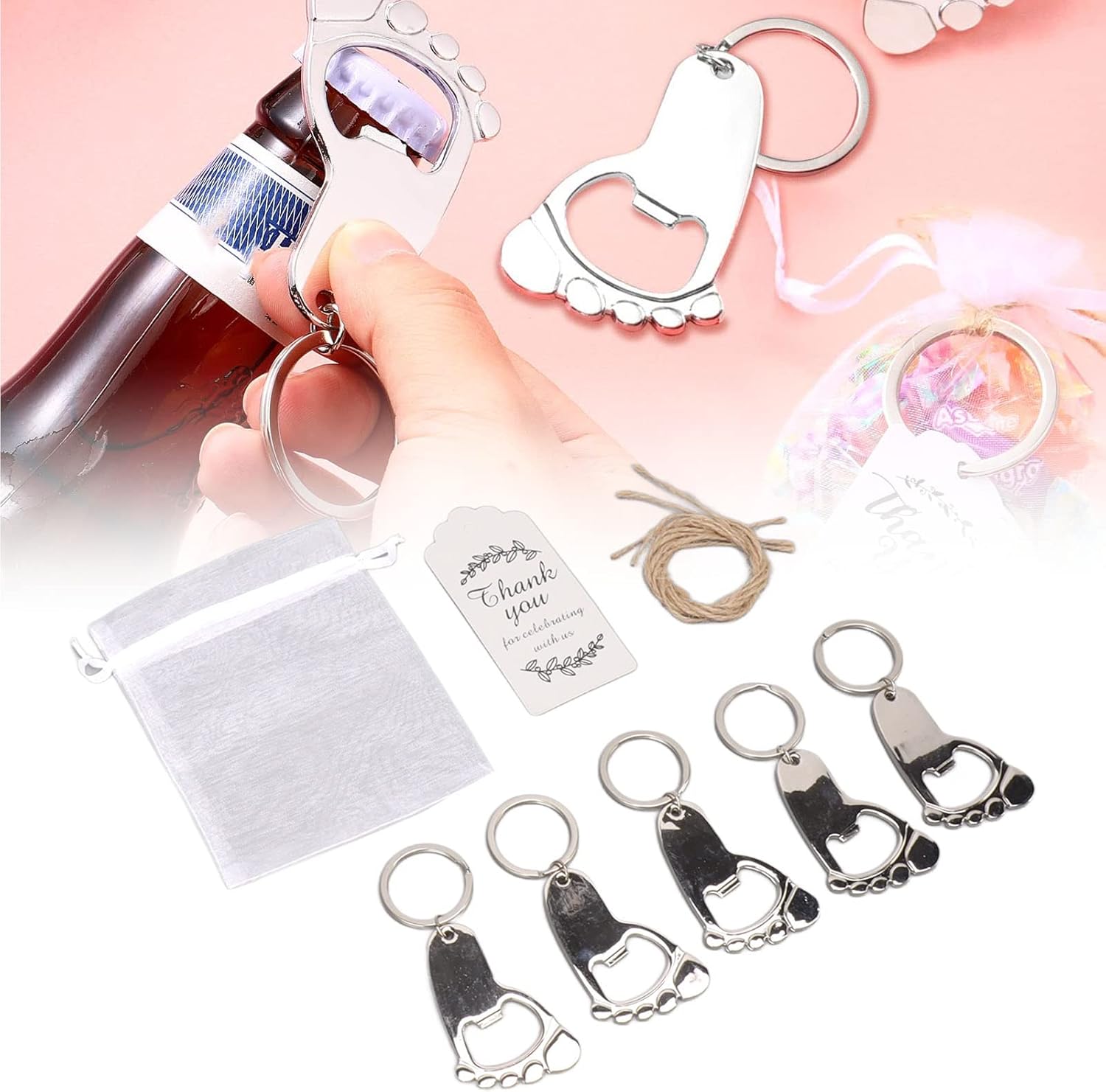 24Pcs Baby Footprint Keychain Bottle Opener