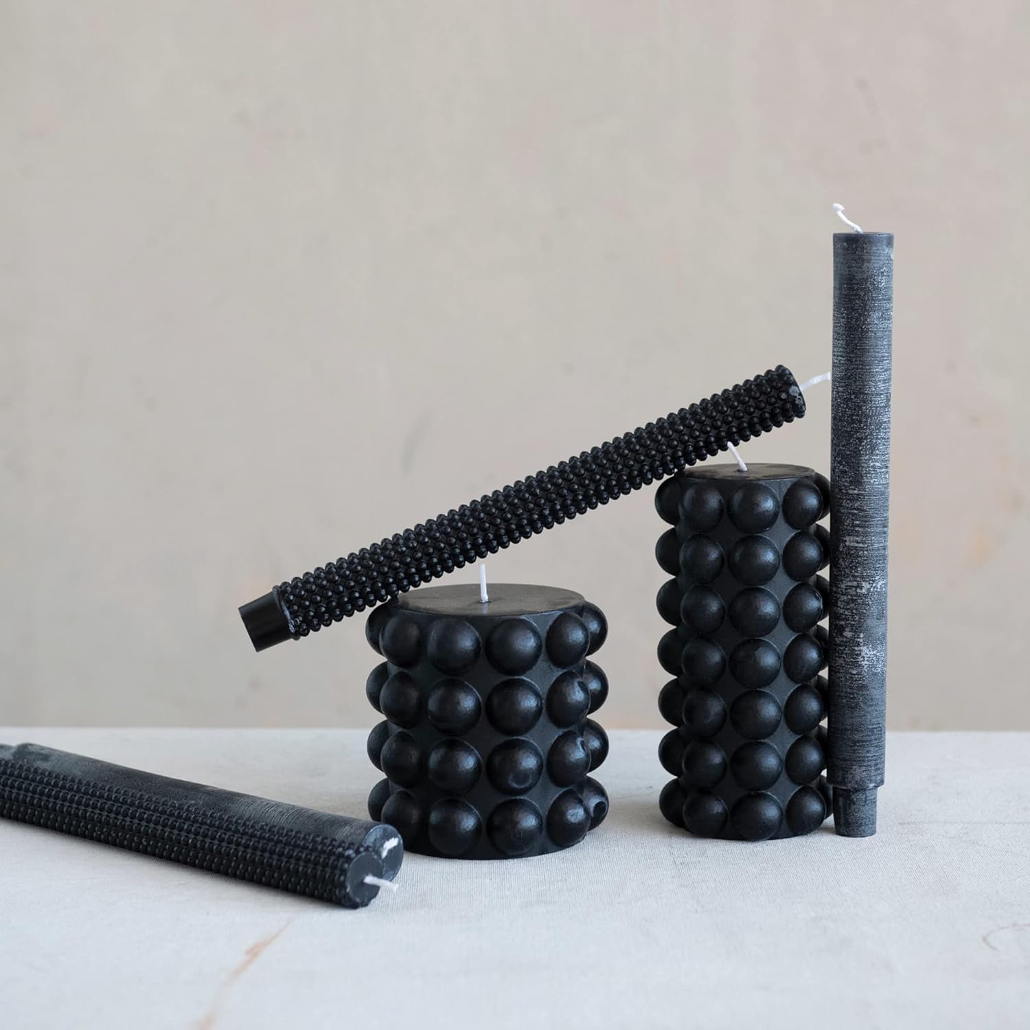 Creative Co-Op Unscented Hobnail Black Pillar Candle