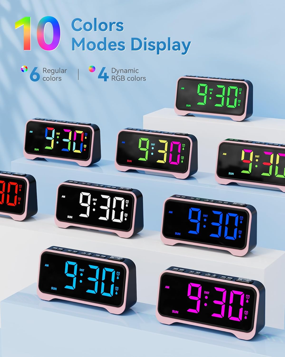 Kids Alarm Clock with RGB Night Light and Dual Alarm