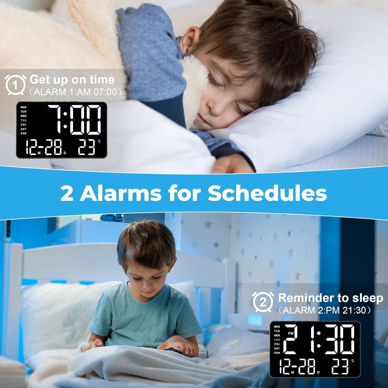 Amgico Digital Clock with Dual Alarms and Snooze