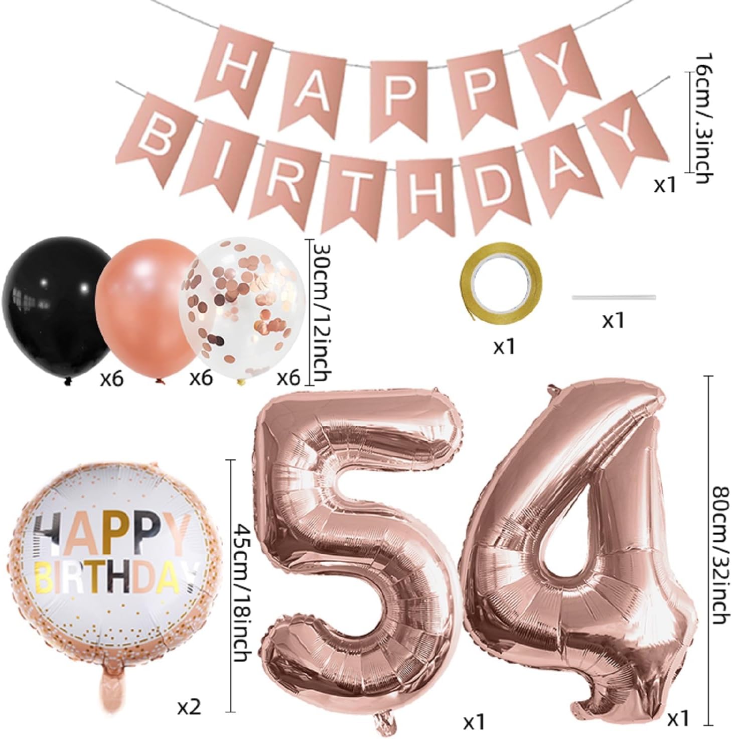 Rose Gold 54th Birthday Foil Balloon Decorations