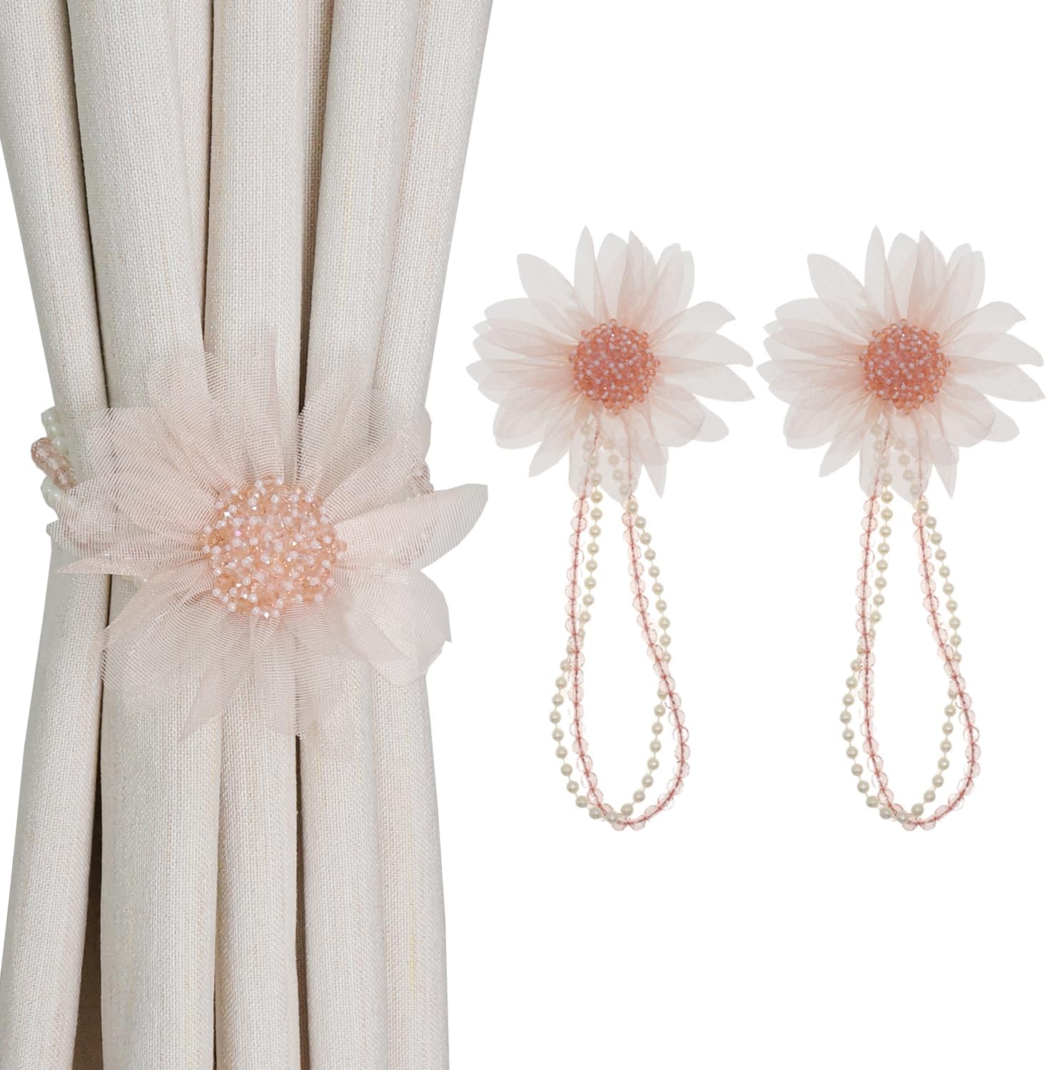 Flower Magnetic Curtain Tiebacks - 2 Pack Pink