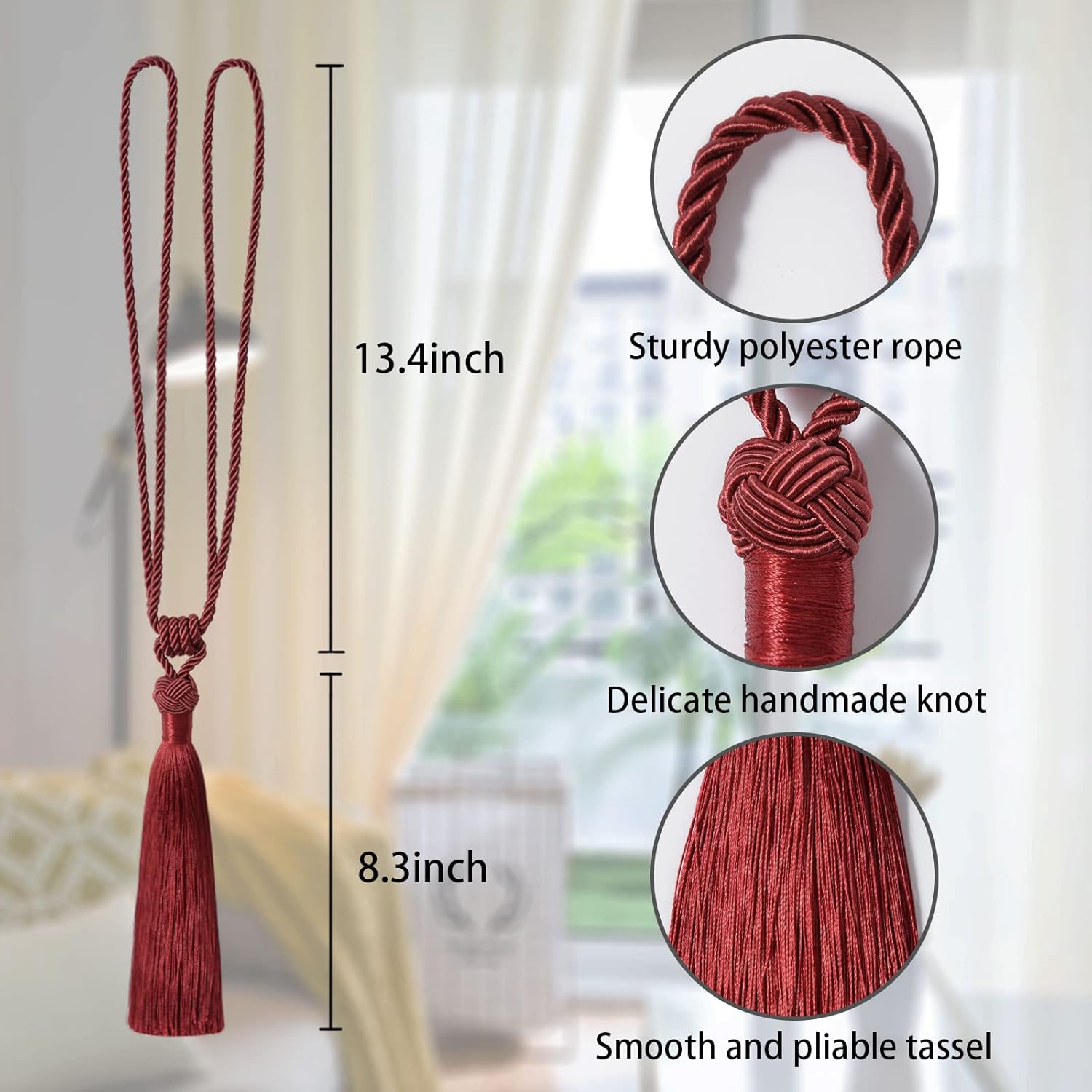 NICEEC 4 Pack Wine Red Tassel Curtain Tiebacks