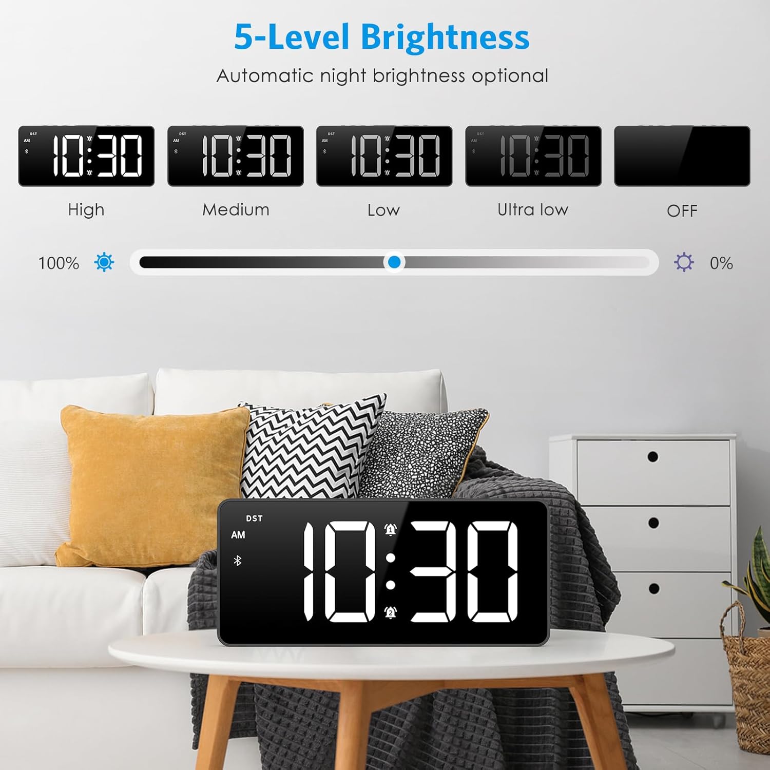 AMIR Alarm Clock for Bedroom with Bluetooth Sync and USB Charging