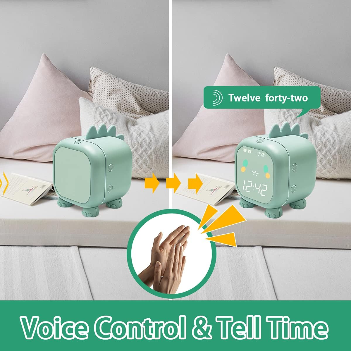 Kids Dinosaur Alarm Clock with Wake Up Light and Night Light USB Charging