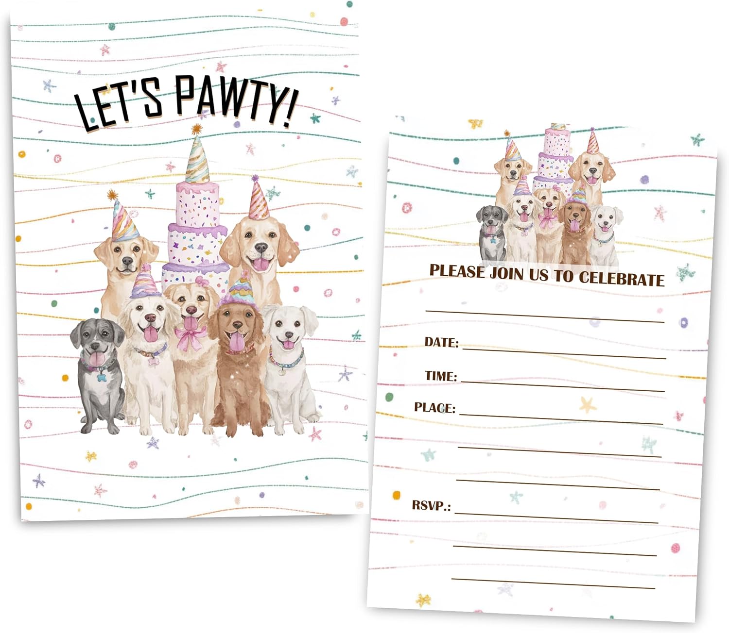VAVINCI Pets Birthday Party Invitations 30 Sets with Envelopes