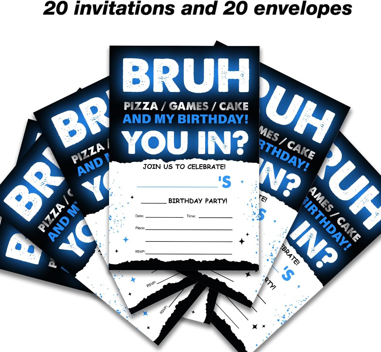 UPNEGE Birthday Invites Boy Party Invitations with Envelope Pack of 20
