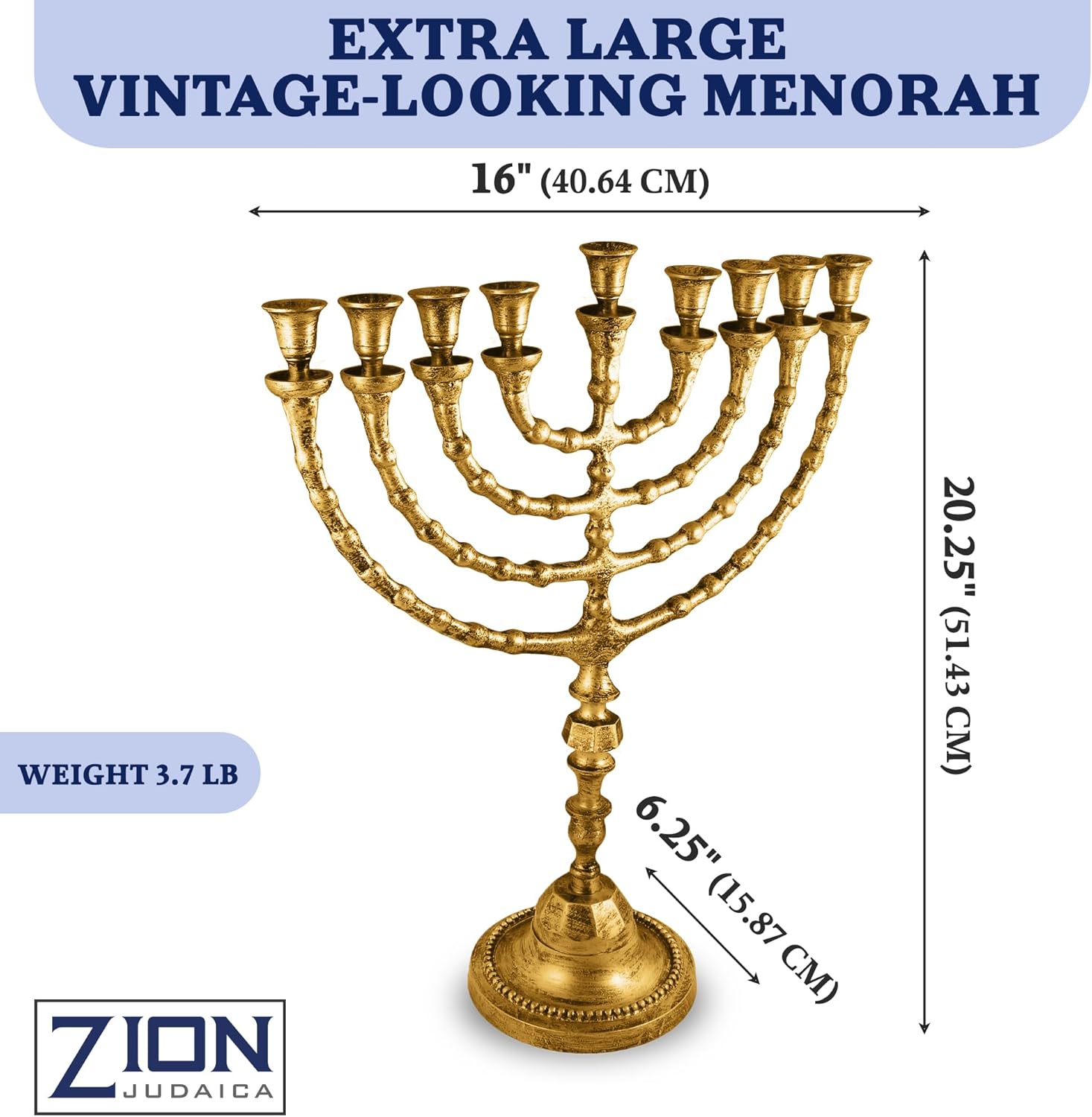 Extra Large Traditional Chanukah Menorah 21 Inch Zion Judaica