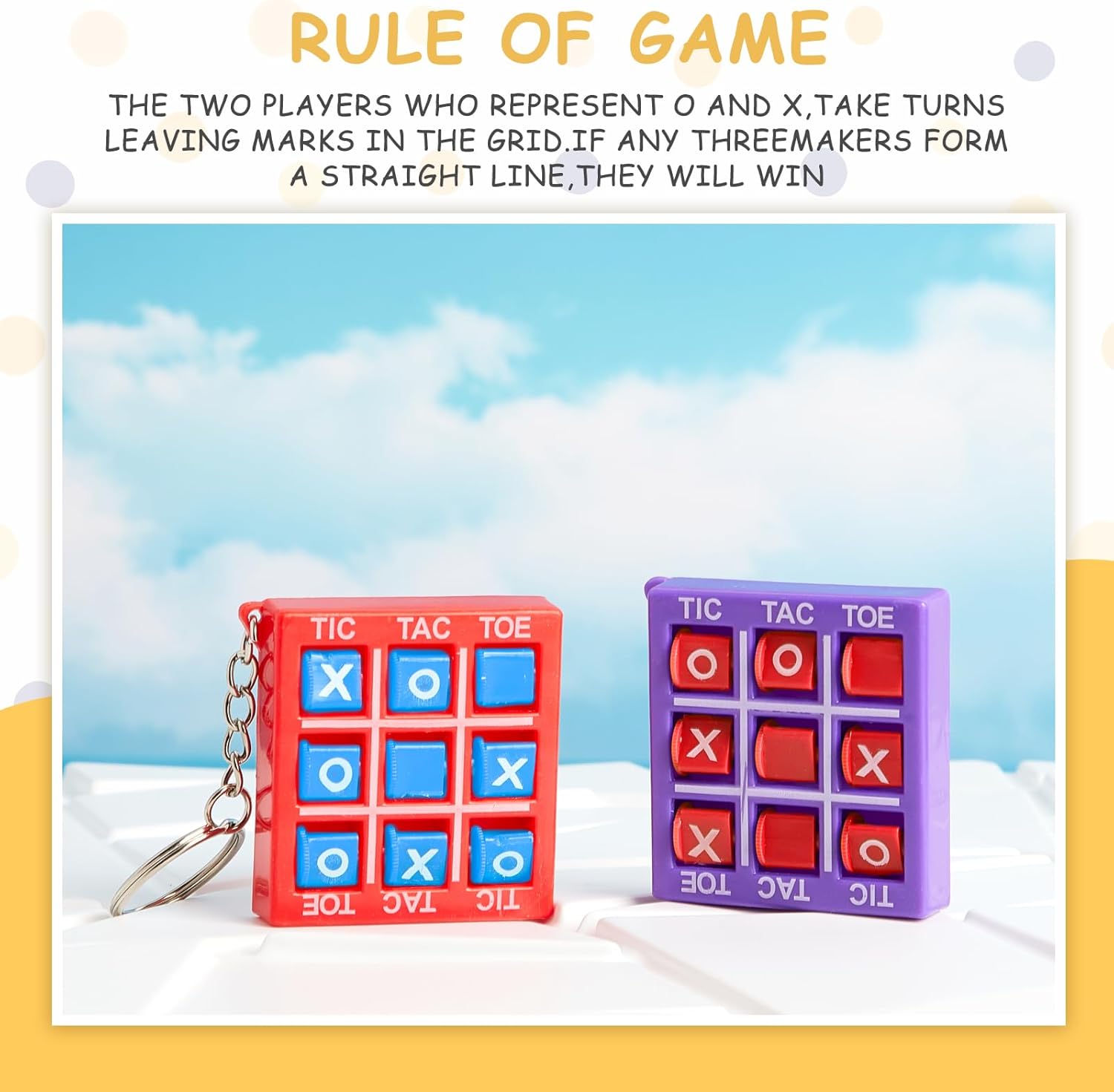 Hicarer Tic Tac Toe Keychain Set 8pcs Blue Purple Red Green
