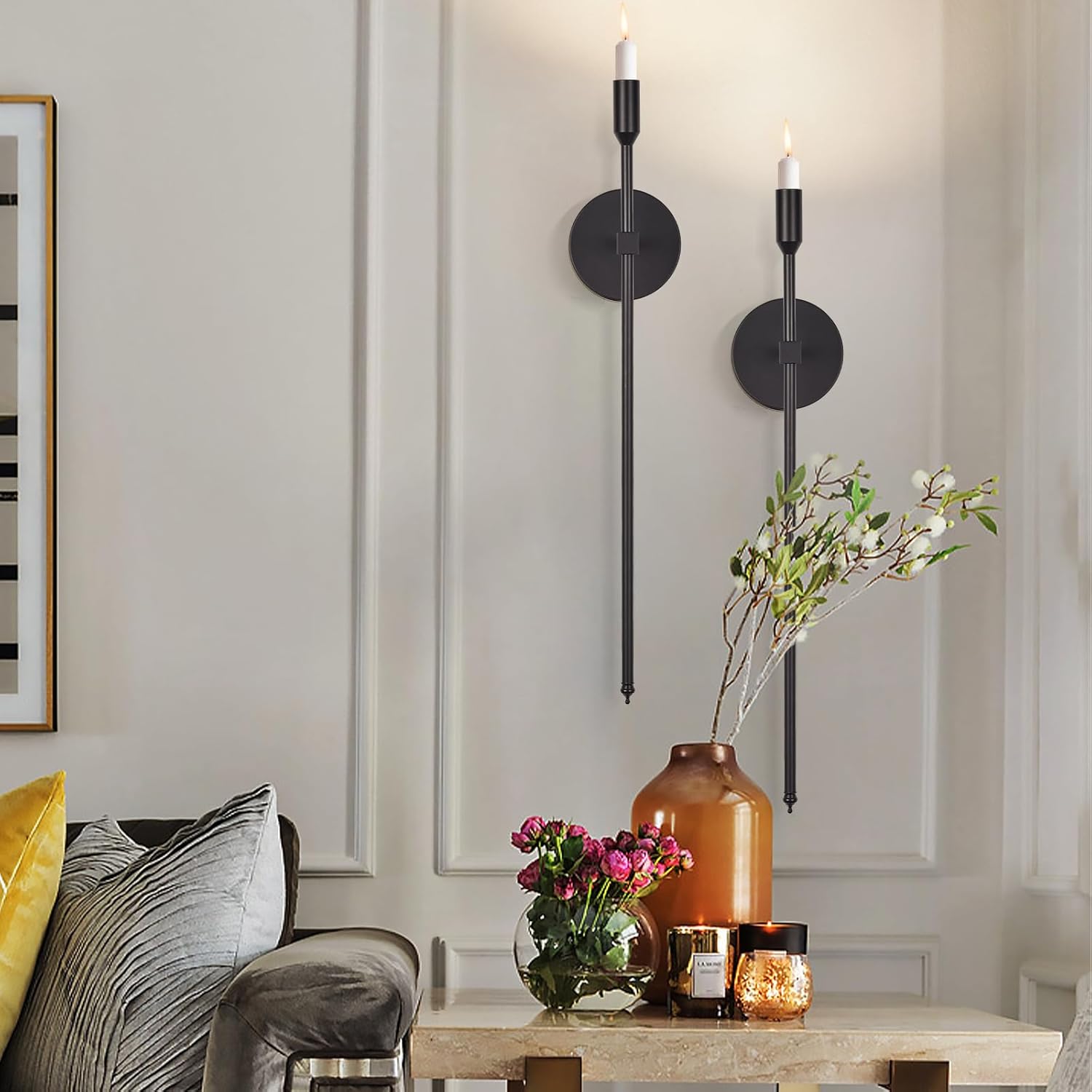 Black Candle Sconces Wall Holder Set of 2