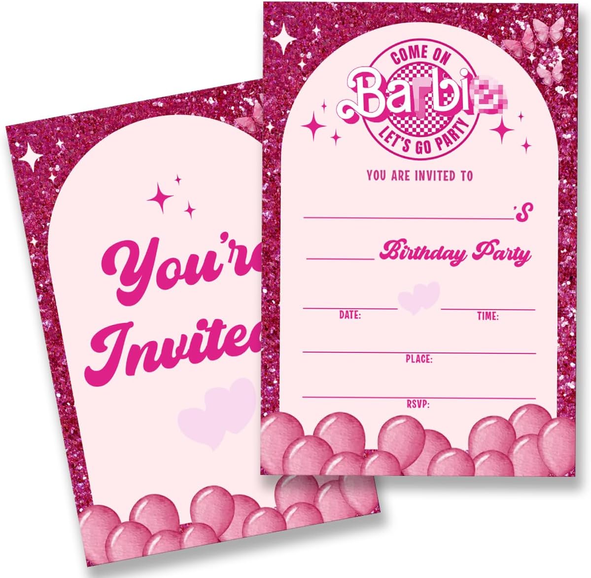 Pink Doll Birthday Party Invitations with Envelopes Set of 20