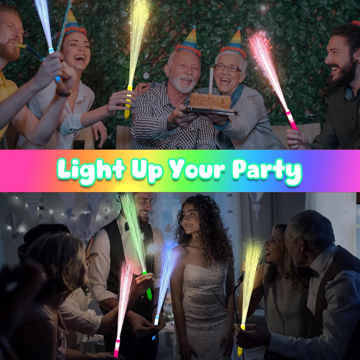 48PCS Fiber Optic Glow Sticks LED Light Up Wand