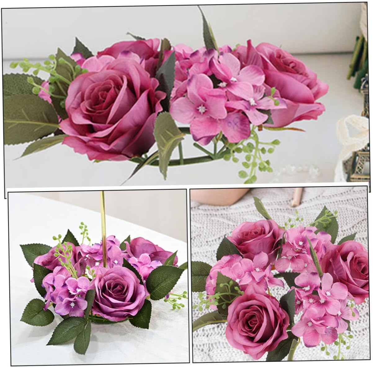 Elegant Faux Roses Candle Wreath for Home Decor