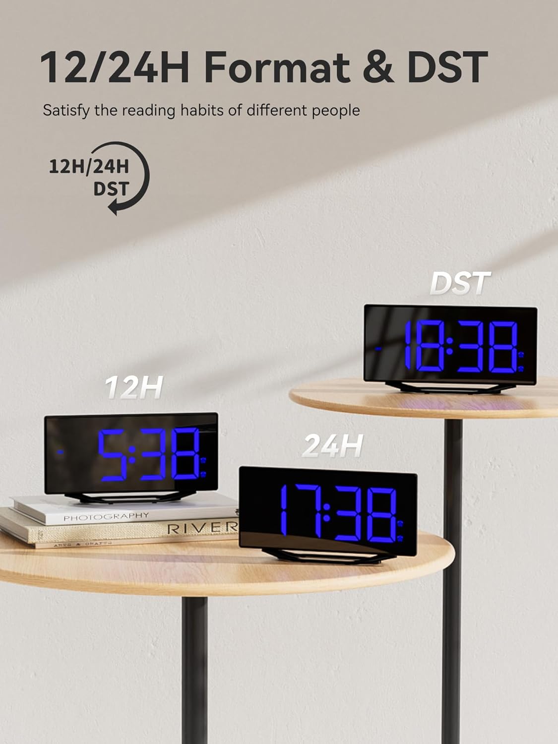 Digital Alarm Clock with Large Numbers and USB Charging