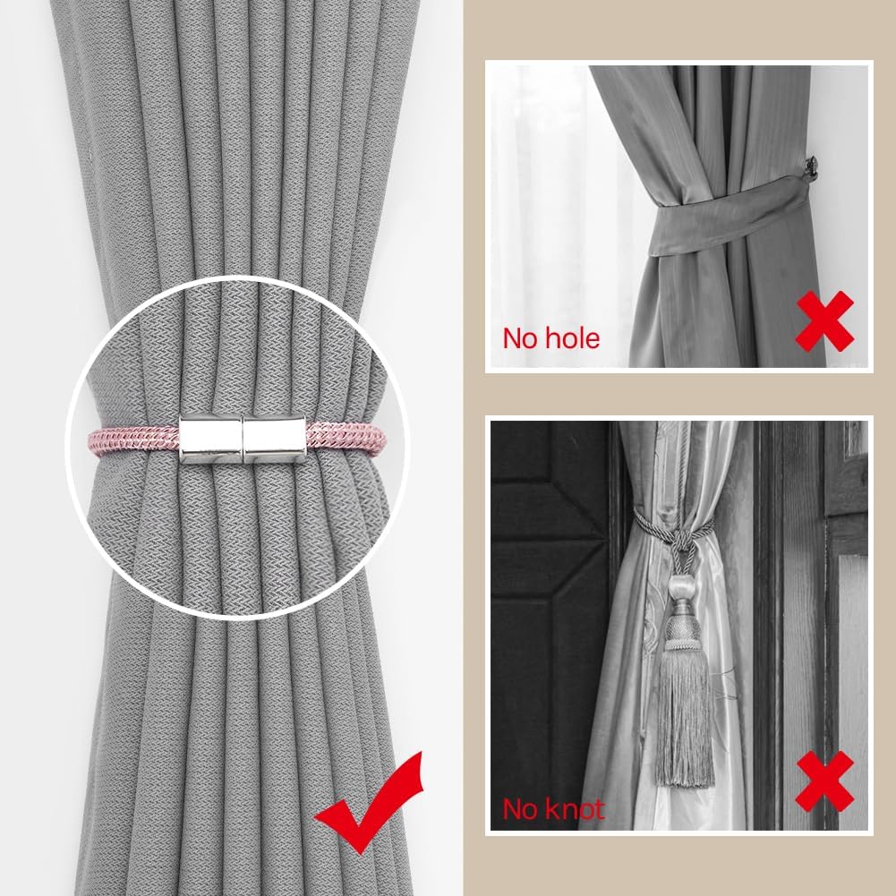 NICEEC 4 Pack Magnetic Curtain Tiebacks Pink