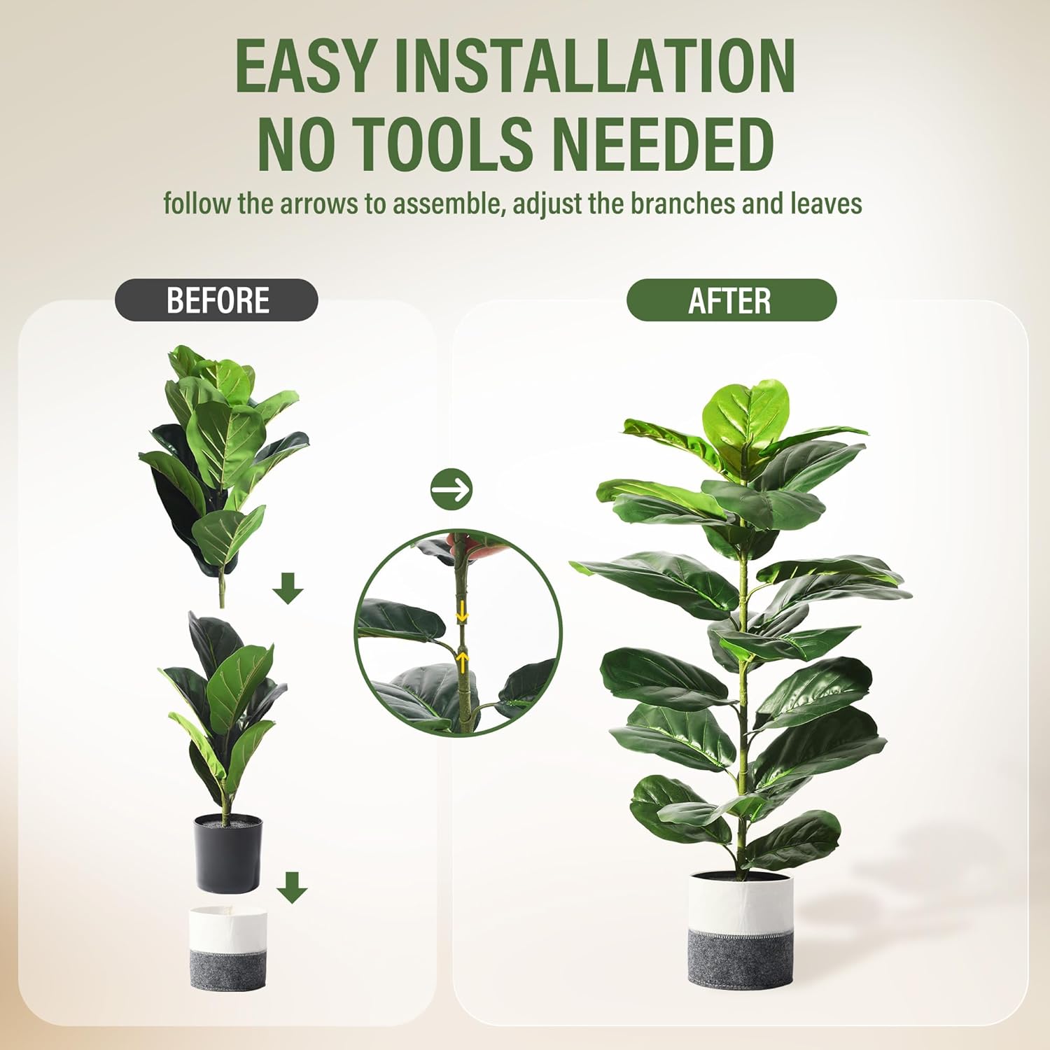 Suntee 2 Pack Artificial Fiddle Leaf Fig Trees 30 with Pots