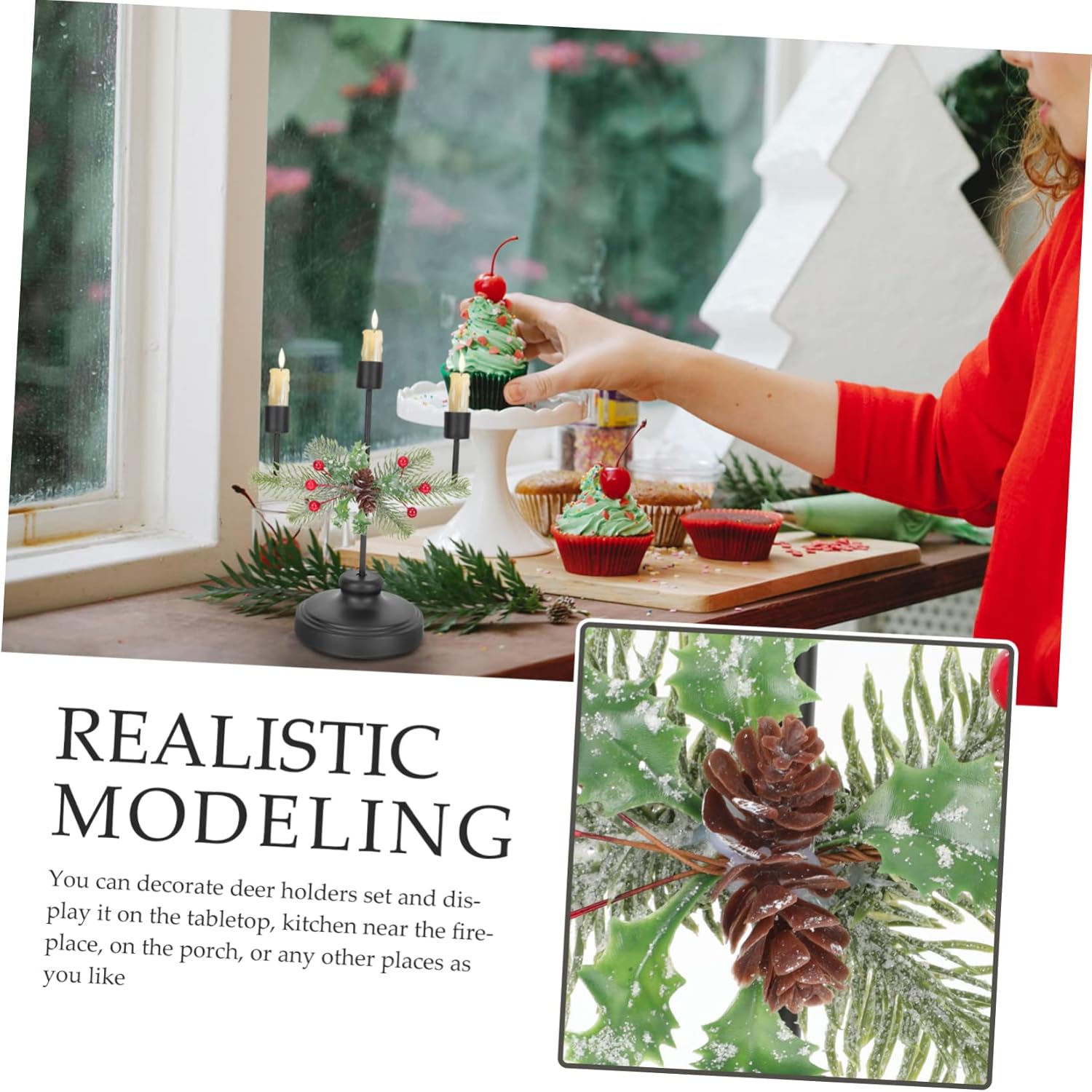 Elegant Christmas Candle Holder Three-Headed Table Centerpiece