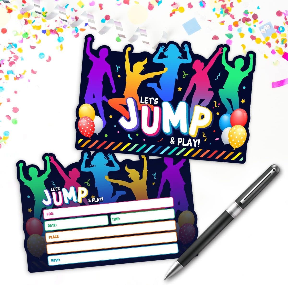 Simimi Art Bounce House Party Invitations - Trampoline Birthday Invite Set of 30