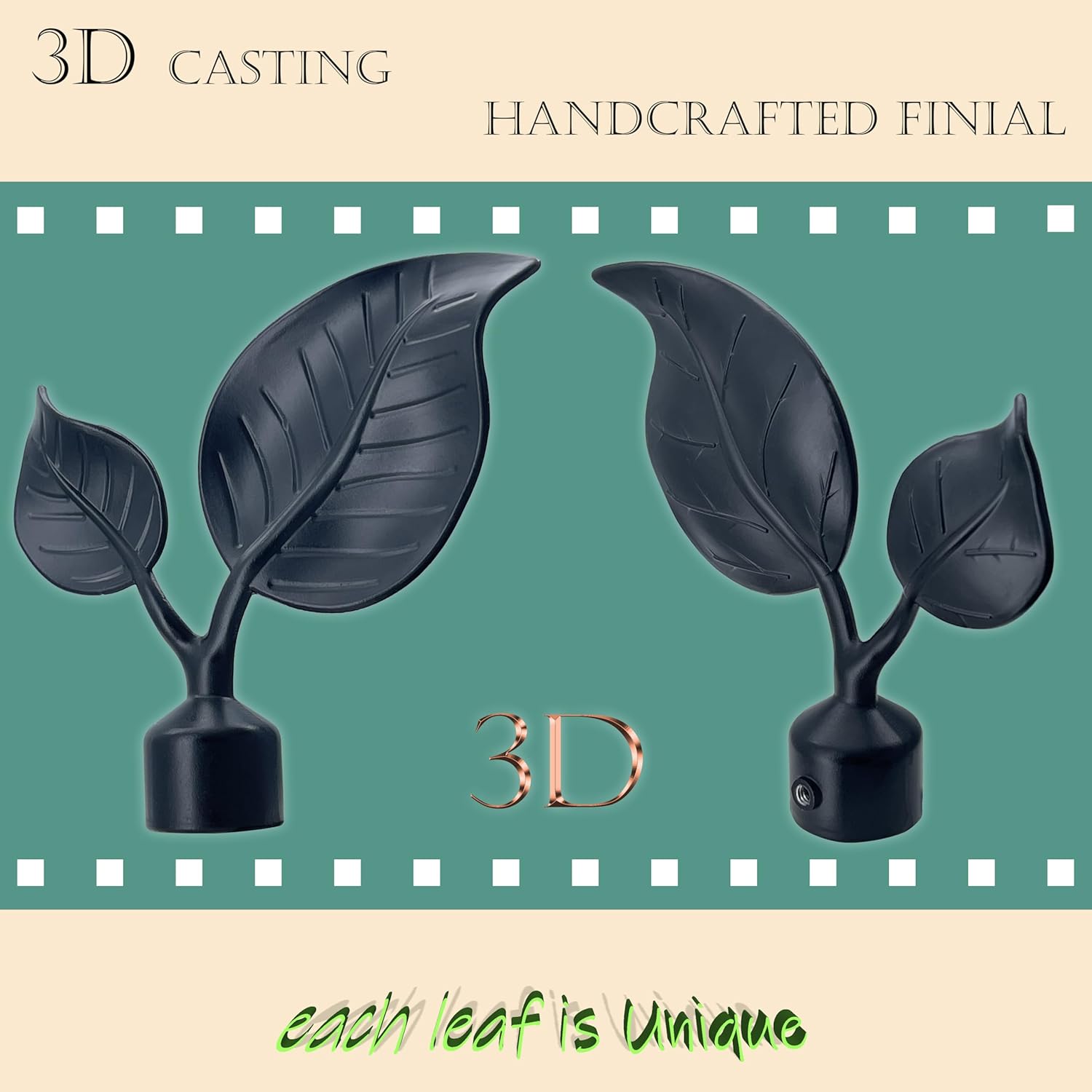 Premium Metal Leaf Curtain Holdbacks 2 Pack Matte Black Heavy Duty Hooks