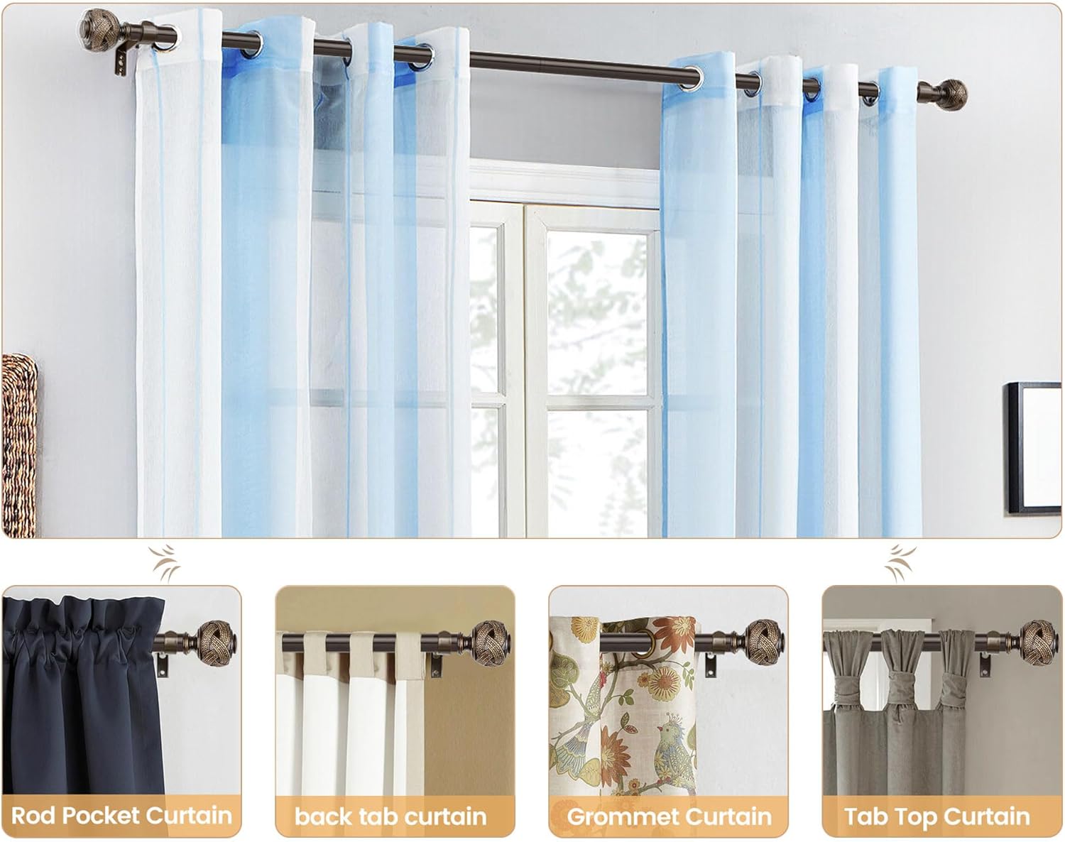 USFOOK Bronze Curtain Rods 32-58 Inches Splicing Design